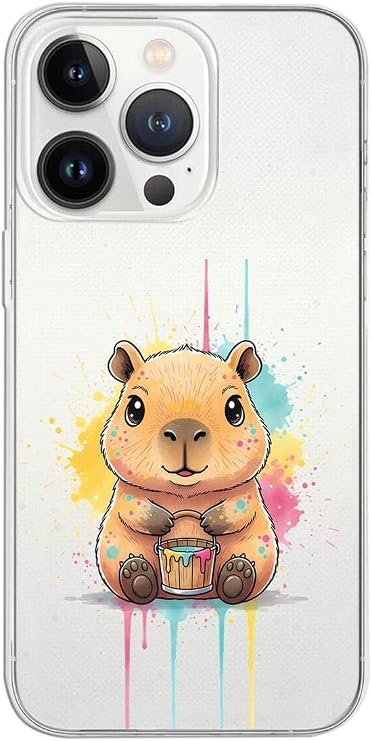iPhone 13 Pro ile Uyumlu Splash Kapibara Tasarımlı Slimfit Şeffaf Silikon Kılıf
