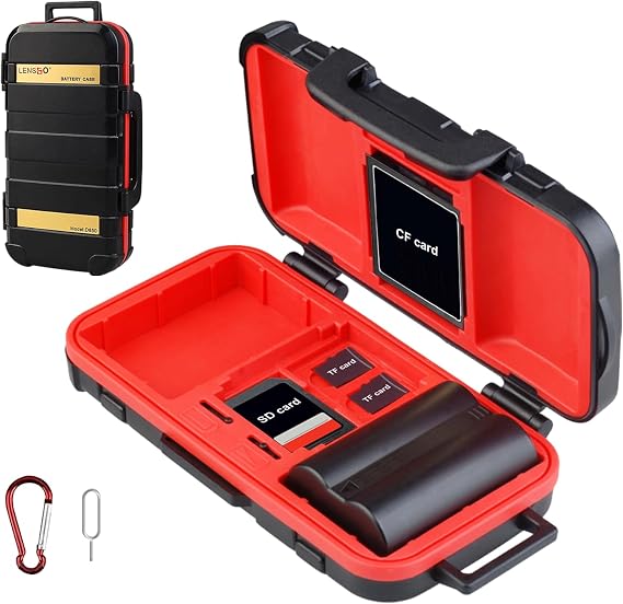 LENSGO Camera Battery Memory Card Case, Memory Card Hard Protector Case Professional Water-Resistant Anti-Shock Camera Battery Card Storage Box for 2 Camera Batteries 4 SD Cards 2 CF Cards 8 TF Cards,