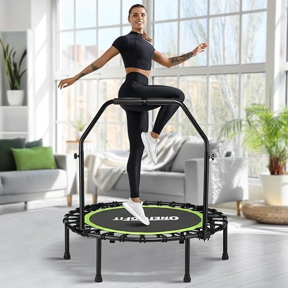 ONETWOFIT Foldable Rebounder Trampoline for Adults, 40/45 Mini Fitness Trampoline W/Adjustable Foam Handle Bungees, Quiet Exercise Trampoline for Personal Indoor Workout