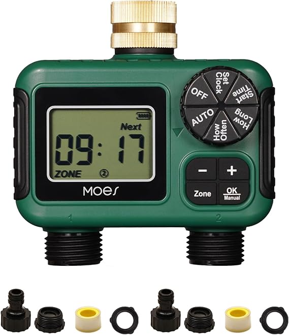 MOES 2 Zone Sprinkler Timer for Garden Hose,Brass Inlet Water Timer