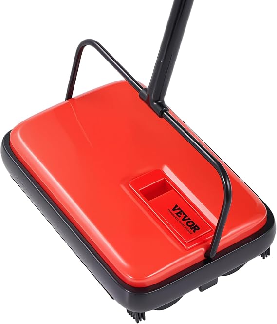 VEVOR Carpet Sweeper Manual, Floor Sweeper with 300 ml Dustbin Capacity Easy to Empty, 17 cm Cleaning Width for Home Office Carpets Pet Hair Dust, Red