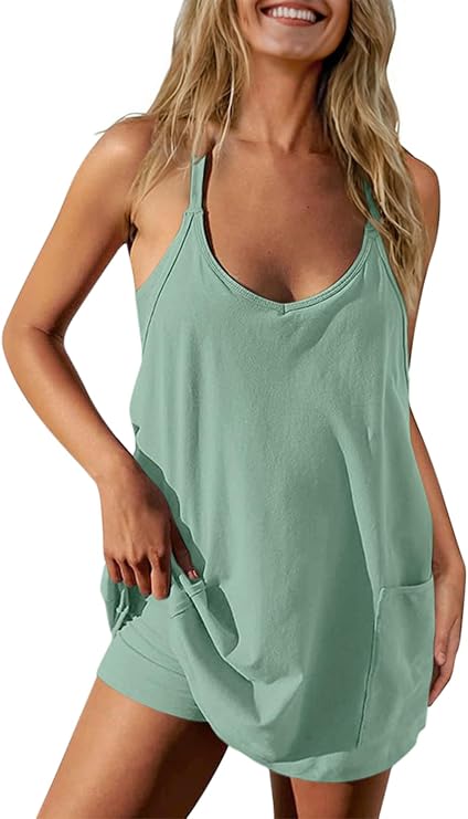TARSE Womens Athletic Romper Dress Summer Tennis Mini Dress Built in Shorts