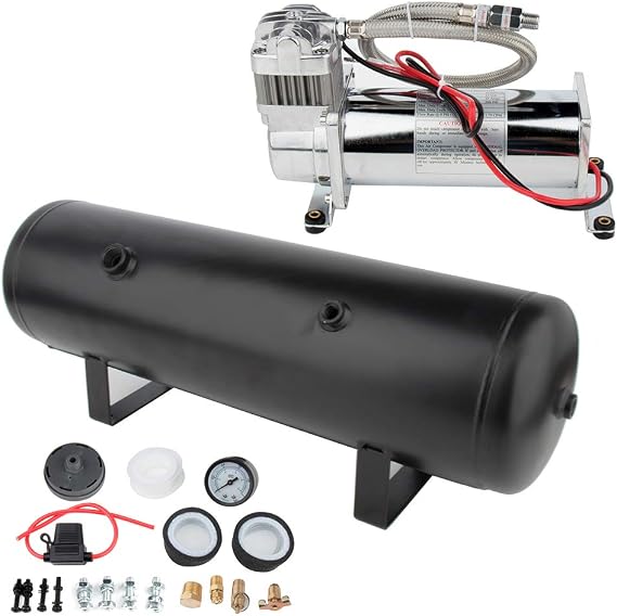 200 PSI Heavy Duty Air Horn Compressor 12v 3 Gal Tank Train Horn Compressor and Tank Onboard Air Systems Universal Train Cars for Vehicles Semi Pickup Trucks Air Suspension Compressor Kit