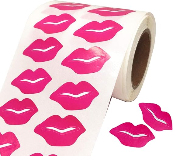 Lips Stickers Removable Labels Perforated Self Adhesive Kisses Labels for DIY Decorating Crafting, Total 1000 Pieces Per Roll Rose Red