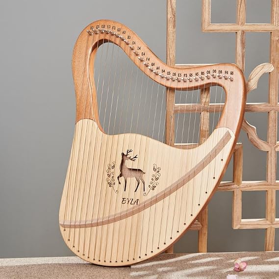 VERENIX 27 Strings Lyre Harp, Mahogany Body, Stainless Steel Strings, Tuning Wrench, EVA Bag, Spare Strings, English Manual, Gift for Beginners Music Lovers Adult