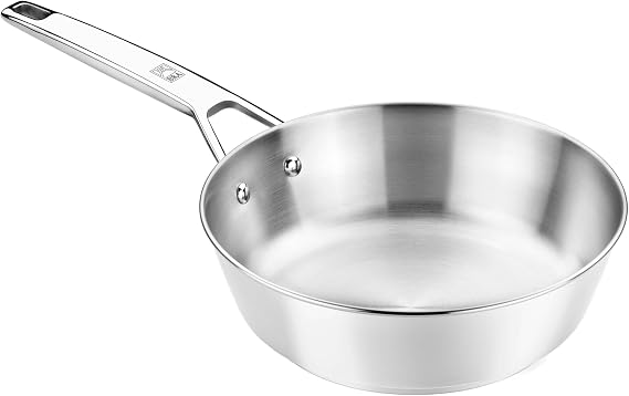 BRA COOKWARE Signature Stainless Steel Deep Fry Pan | 8 In High Skillet | 8In Stainless Steel Deep Skillet | PFOA Free High Pan | All Cooktop +Induction | Heat-Resistant Handle | Dishwasher Safe