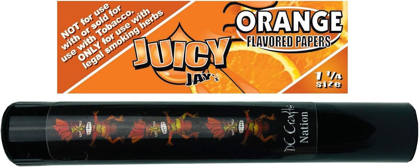 DC Crafts Nation Pop Lid Protector with Juicy Jays Orange 1.25 Flavored Rolling Papers 1 Count - Tiki Man
