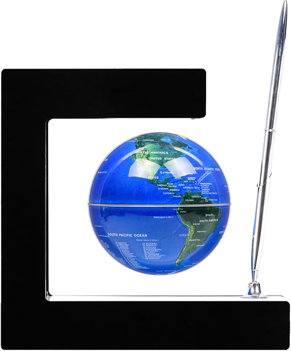 Personalized Magnetic Levitating Globe Wireless LED Light &Pen Floating World Map 3in Globe Birthday Gift for Men Boss Kids Home Bedroom Office Desk Gadget Decor (Blue)