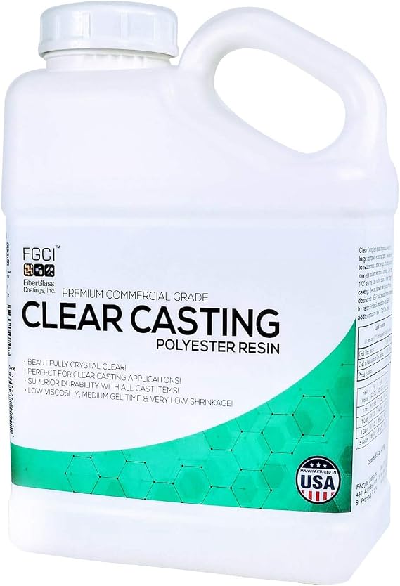 FGCI Clear Casting Polyester & UV Resin Kit 2 Lb, Liquid Plastic | Liquid plastic for realistic fake water, craft casting & decorative arts. Easy-cast clear resin