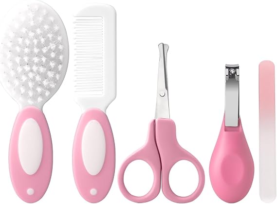 Baby Grooming Kit Newborn,Infant Safety Care Set with Hair Brush Comb Nail Clipper, Baby Essentials for Newborn,5 Pcs