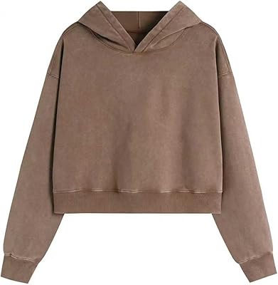 KEEPSHOWING Women Cropped Top Hoodies Pullover Sweatshirt Acid Wash Hoodies Vintage Streetwear Sweatshirts Y2k Hoodie