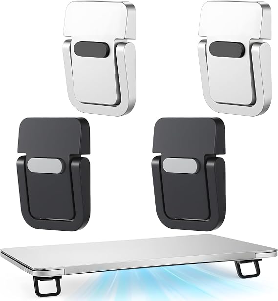 Skrfren 4pcs Portable Keyboard Riser, Mini Foldable Laptop Stand for Desk Self-Adhesive Plastic Invisible Laptop Feet Adjustable Computer Keyboard Lift for Most Keyboards