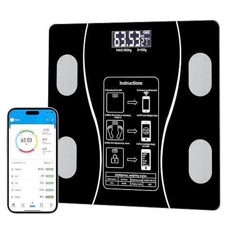 Intelligent Body Fat Scale, a Simple and Practical Digital Scale that can be Connected to a Mobile Digital Bathroom Scale to Display BMI, Body Fat, Muscle Mass, and Durable Weight Scale (Black)