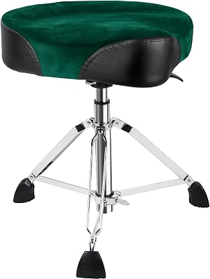 AKLOT Saddle Drum Throne, Hydraulic Drum Throne, Heavy Duty Drum Seat, Height Adjustable Suede Drum Chair, Motorcycle Style Drum Stool for Adults Drummers Dark Green