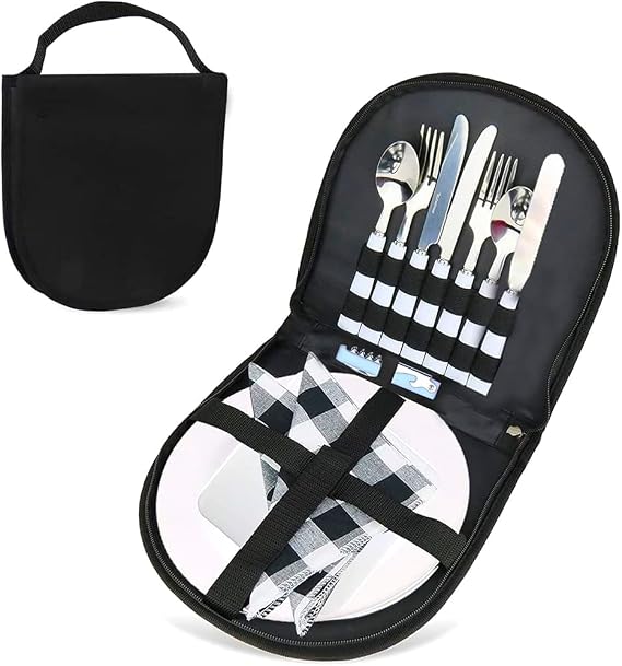 LATERN 12Pcs Portable Camping Cutlery Set, Stainless Steel Camping Tableware Organizer, Food Grade Picnic Cutlery for 2 Person Outdoor Hiking Picnic Use