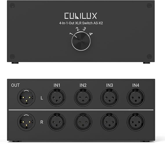 Cubilux AS-X2 4-In-1-Out Stereo XLR Selector, Passive Balanced XLR Line-in Audio Switcher, Microphone Switch Box Full Aluminum Alloy Case, Support Phantom Power Passes Through