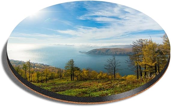 1 x Round Coaster - Lake Baikal Olkhon Russia Cork Backed MDF Glossy Tea Coffee Accessory #3409