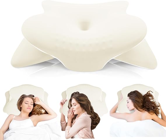 Memory Foam Pillow - Cervical Pillows for Neck and Shoulder, Ergonomic Neck Support Pillow with Washable Cooling Ice Silk Cover for Side Back Stomach Sleepers, Beige