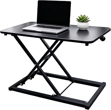23.6 Inch Standing Desk Converter Adjustable Height, Black Computer Desk, Sit Stand Tabletop Monitor and Laptop Riser Platform Workstation, Computer Keyboard Stand for Desktop