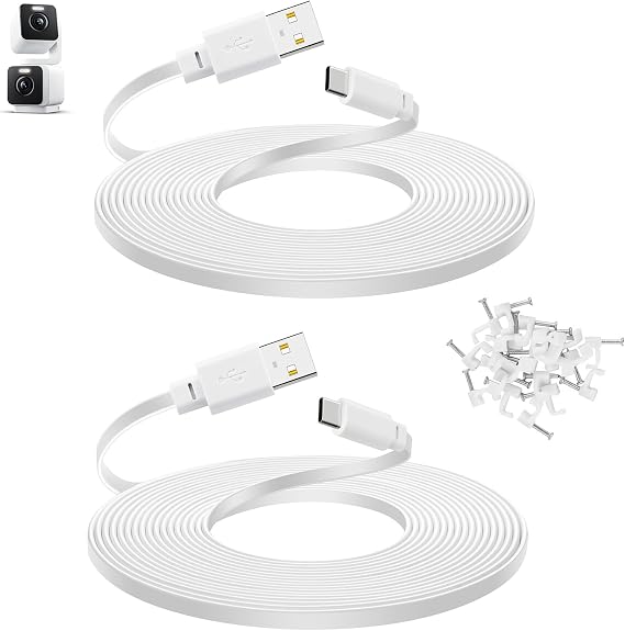 2-Pack 30 ft Cable for WYZE Duo Cam Pan Camera, Power Extension Cord, White | Long Flat, USB to USB C
