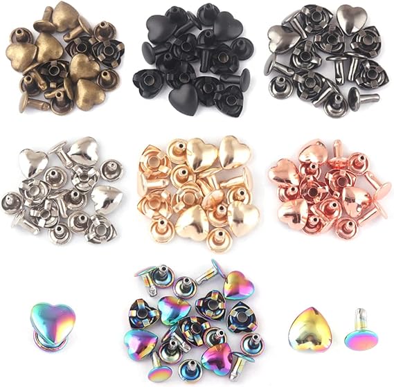 Tubular Double Cap Rivets,Mix Color Heart Shape Rivet,10mm,Each 20pcs