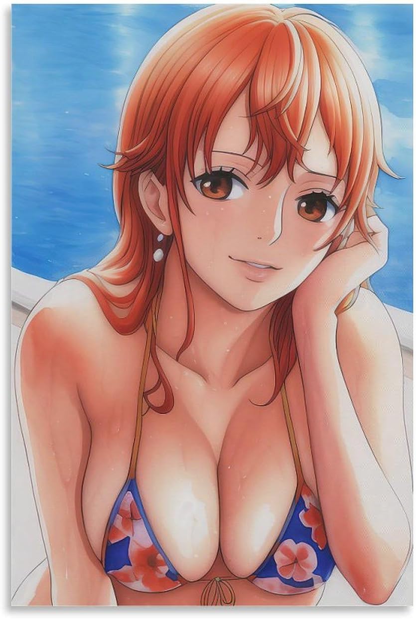 Sexy Anime Hot Girl Poster Canvas Wall Art Nami in Bikini by The Pool Painting College Room Decor 24x36inch60x90cm Unframe-style
