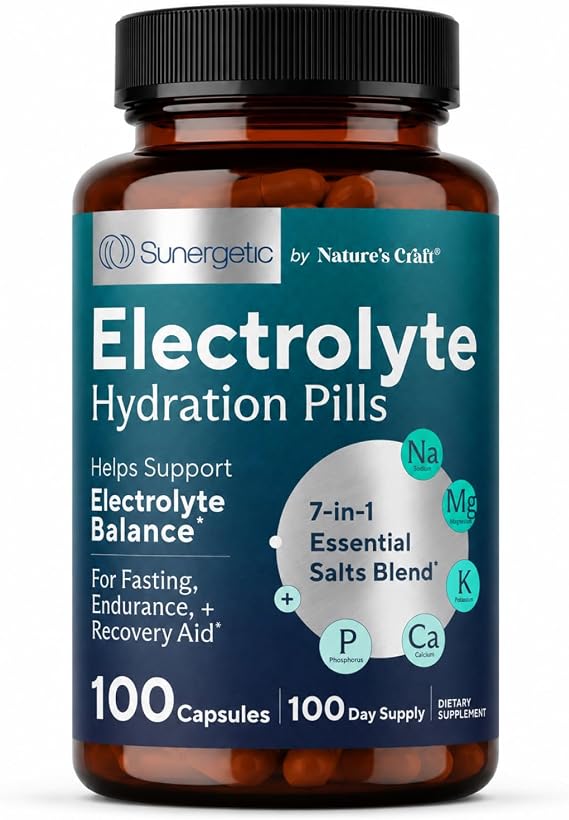Premium Electrolyte Capsules Support for Keto, Low Carb, Rehydration & Recovery - Electrolyte Replacement Tablets Includes Electrolyte Salts, Magnesium, Sodium, Potassium 100 Capsules