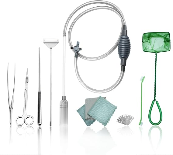 Fish Tank Cleaning Kit with Aquarium Siphon, Fish Net for Fish Tank, and Algae Scraper | All-in-One Fish Tank Cleaner for Various Tank Sizes