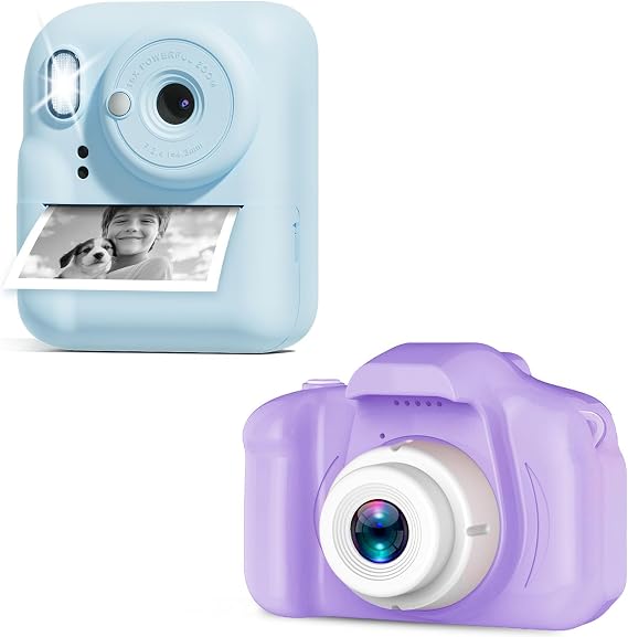 Seckton Kids Selfie Camera Christmas Birthday Gifts for Kids Age 3-10 Purple White & Kids Camera Instant Print Toddler Portable Travel Toy for 4 5 6 7 8 9 10 Year Old Boys Girls Blue