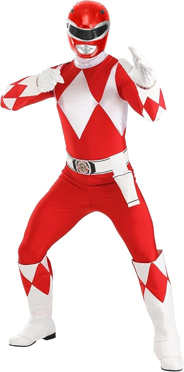 Adult Deluxe Red Ranger Costume | Authentic Power Rangers Classic Red Leader Men's Jumpsuit, Helmet, Boot Covers, Gloves