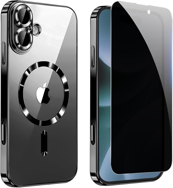 Privacy Case for iPhone 17,Magnetic iPhone17 Phone Case Clear with Privacy Screen Protector & Camera Protector [Compatible with MagSafe], Shockproof Cover for iPhone Case 17 Cases-Black