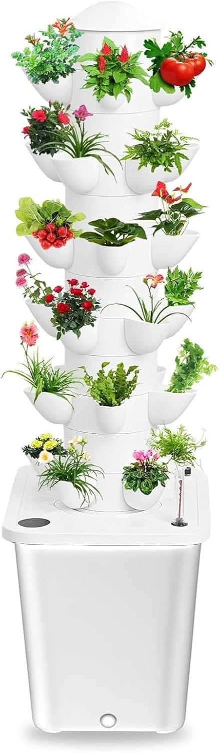 Aeroponic Tower Garden System - 10L Tank, 6 Tier Hydroponic Tower Kit for Home, Kitchen, and Office