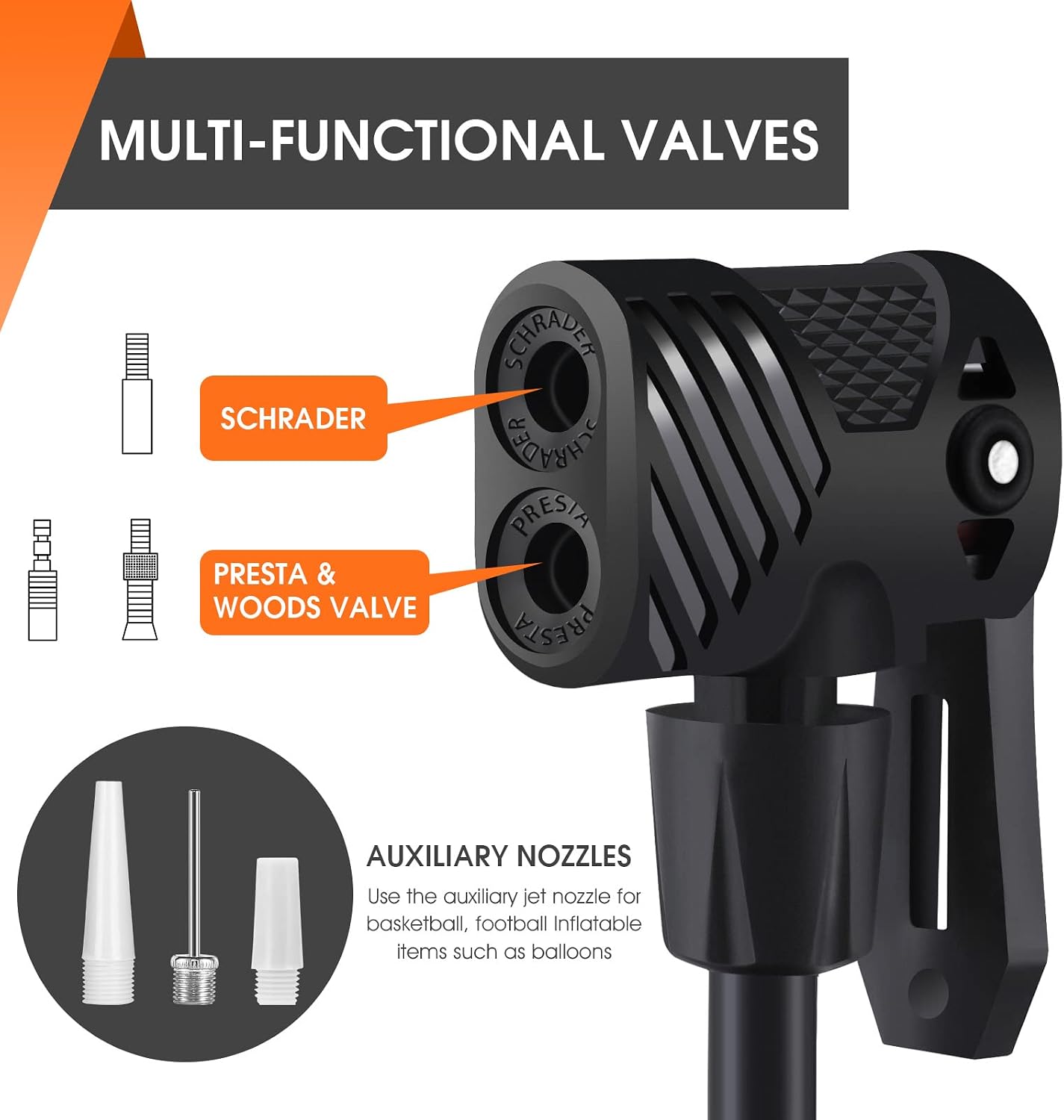 Bike Air Pump 160 PSI, Portable Bike Tire Pumps with Schrader and Presta Valve, Mini Floor Bicycle Air Pump with Ball Needles and Balloons Nozzle, Inflator for Soccer Basketball