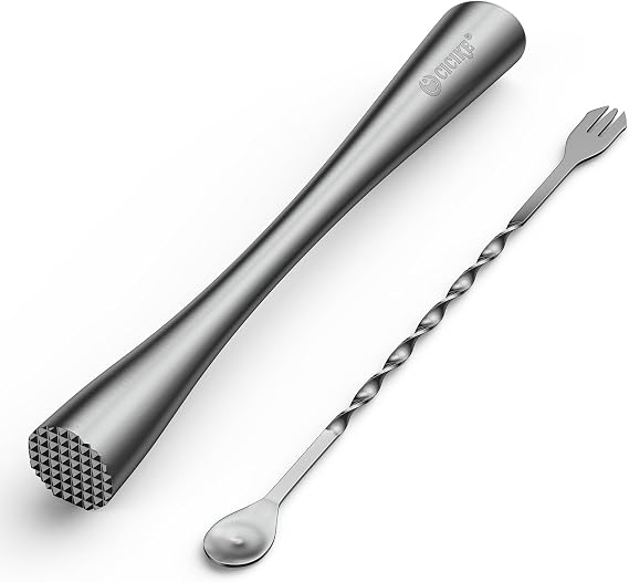 10 Inches Stainless Steel Muddler and Mixing Spoon for Cocktails, Bar Tools and Accessories - Create Delicious Mojitos and Other Fruit Based Drinks