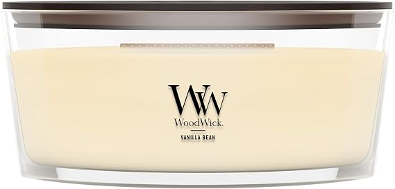 WoodWick Vanilla Bean Holiday Candle Gifts for Women and Men, 16 oz Ellipse Candle with Crackling Wick