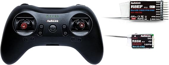 Radiolink T8S RC Transmitter and R8EF/R8SM Receivers 8 Channels 2.4GHz Built-in Rechargeable Battery, App/PC Parameters Setup, for Quad/Airplane/Car/Boat and More (3 Pcs)