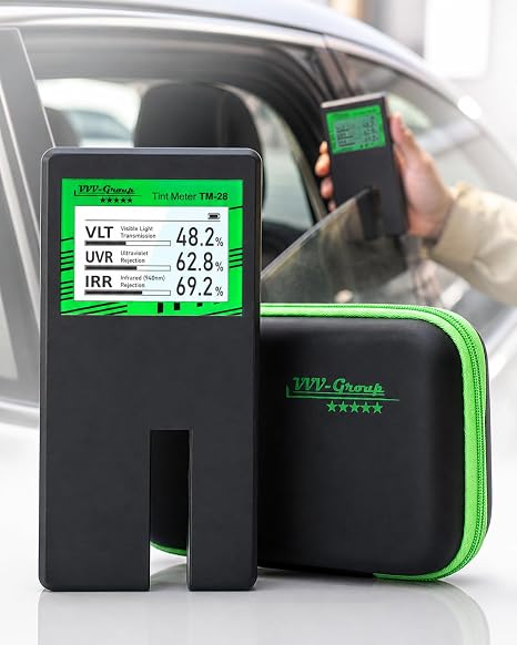 Tint Meter TM-28 Digital Window Tint Tester with 3-in-1 VLT, UVR & IRR Measurement, 15mm (0.56in) Slot, Auto Calibration, Rotatable Backlit Display, Rechargeable Battery