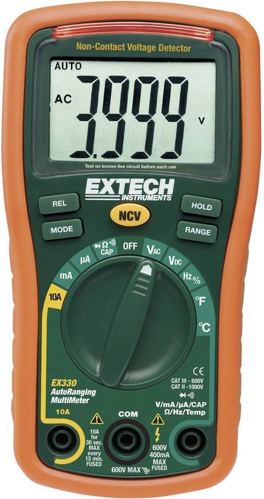 Extech EX330 Autoranging Mini Multimeter, 12-Function, NCV, Type K