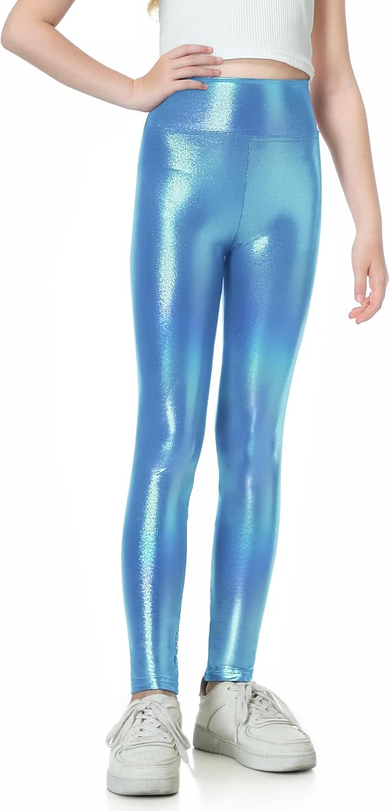 Gnainach Girls Metallic Leggings High Waist Shiny Stretch Yoga Pants