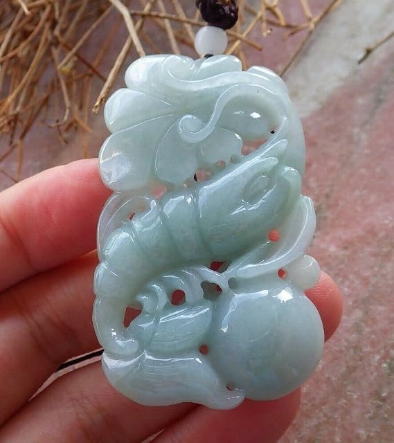 Certified Green Burma 100% Natural A Jade Jadeite Pendant Lobster Lotus Flower Ruyi Coin Necklace 543274 GS