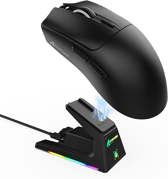 ATTACK SHARK X1 Gaming Mouse RGB Charging Dock, AI Setting, 40000DPI, Lightweight 49g, FPS MOBA e-Sport