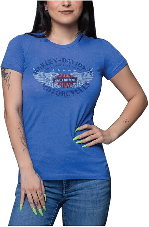 Harley-Davidson Women's Embellished Anthem Short Sleeve Crew-Neck Tee, Royal