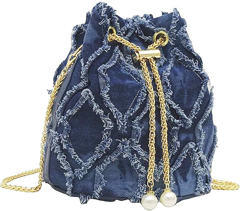 Blue Denim Purses for Women, Jean Bucket Bags, Crossbody Hobo Drawstring Handbag
