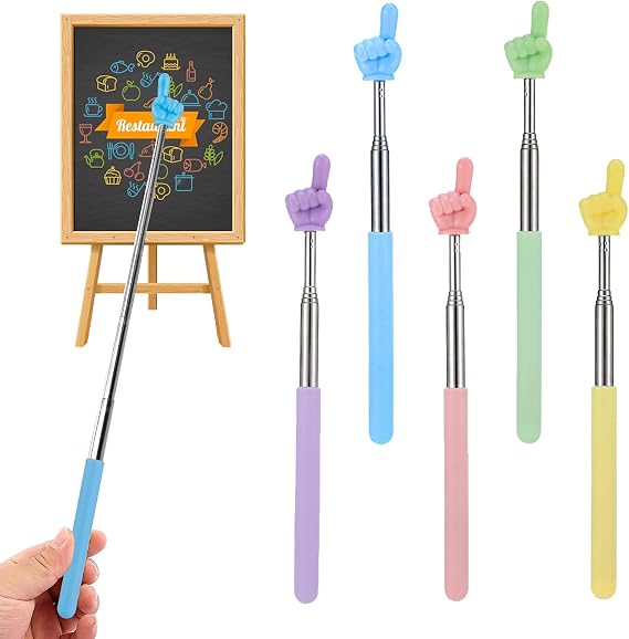 5-Pack Retractable Teacher Pointer Sticks (8"-26.7") - Colorful Handheld Classroom Pointers for Teachers, Presenters & Kids Reading (Pink/Blue/Green/Yellow/Purple)