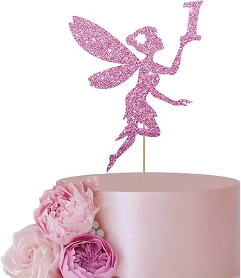 Pink Fairy 1st Birthday Cake Topper for Baby Girl Birthday Party Decor, Fairy One Cake Topper, Glitter Fairy Garden One Year Old Birthday Party Decoration Supplies