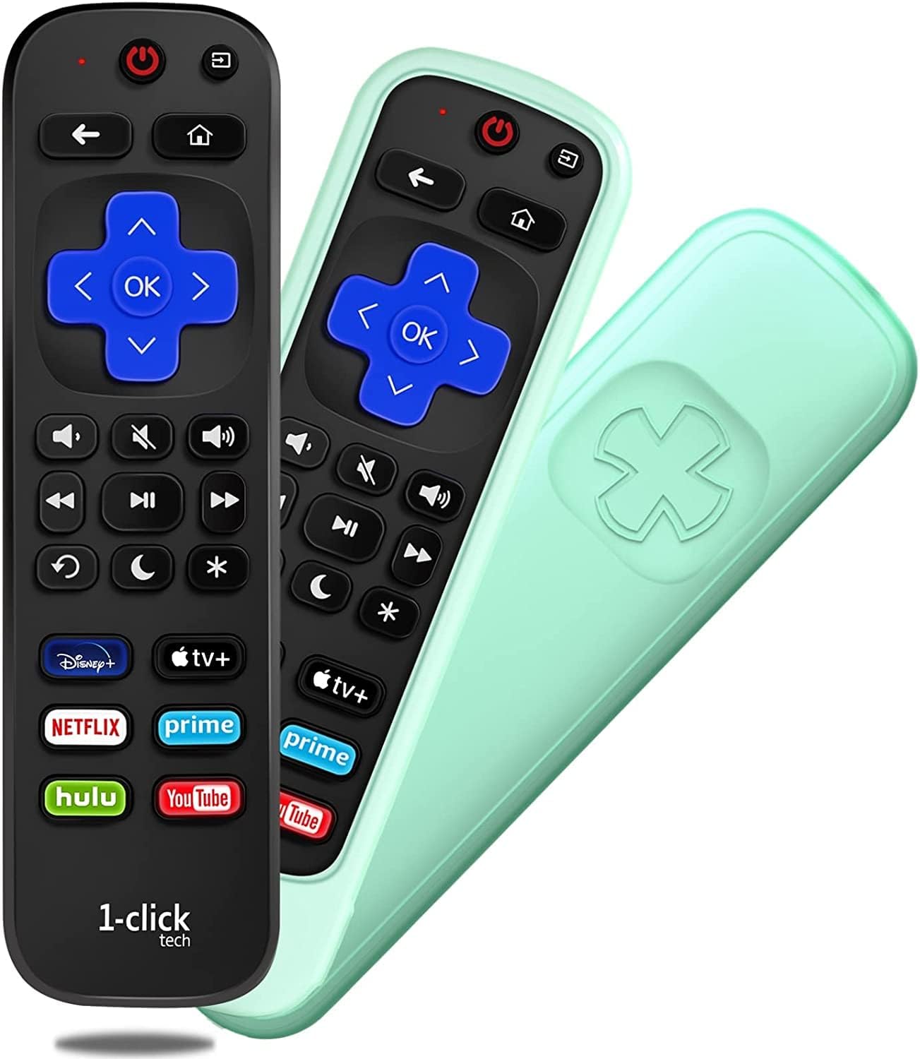 1-clicktech Remote for Roku TVBox - SIX Programmable HotKeys, Compatible with TCL, Hisense & More Roku TVs or Boxes