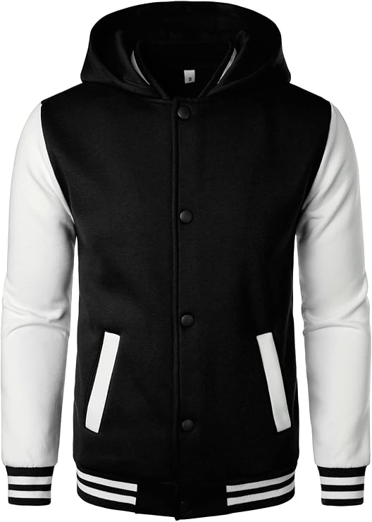 HOOD CREW Mens Casual Sports Varsity Jacket Fashion Hooded Letterman Jackets