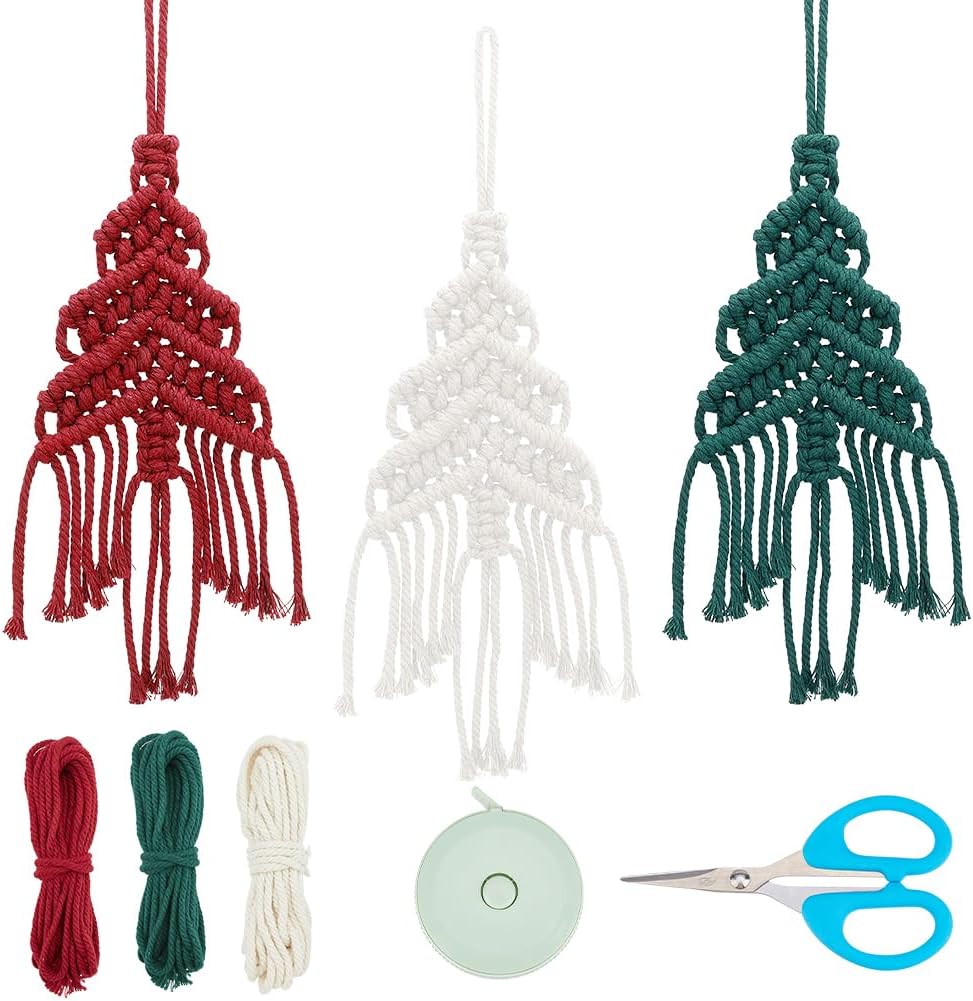 INFUNLY 2 Set DIY Macrame Christmas Tree Kit with Video Tutorials & Instructions - Cotton Macrame Hanging Ornaments for Wall Decor - Christmas Occasion