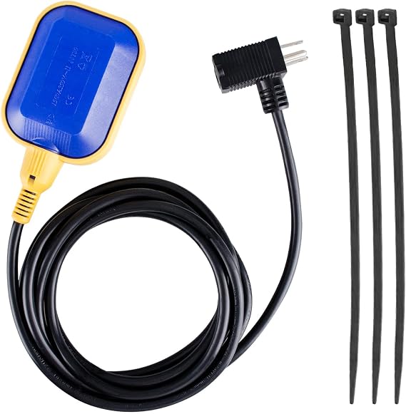 Float Switch with 10ft Cable - Ideal for Sump Pumps, Water Tanks, Sewage Pools, and More - 16 Amp Maximum Pump Run Current, IP68 Waterproof