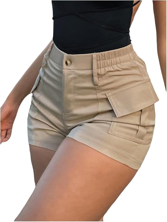 WDIRARA Women's High Waist Button Streetwear Cargo Shorts with Pockets